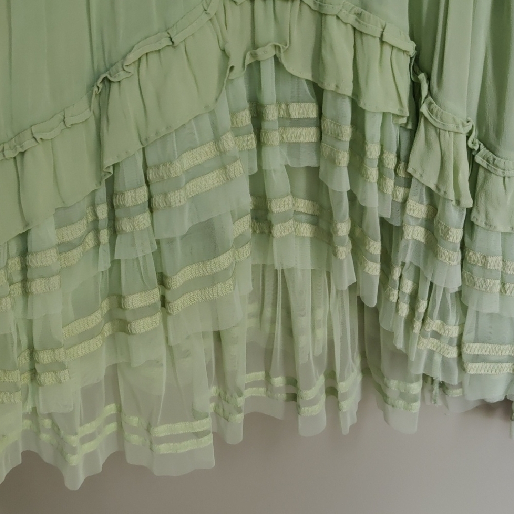 Anthropologie Light Sage Ruffled Boho Tunic - Picture 4 of 7